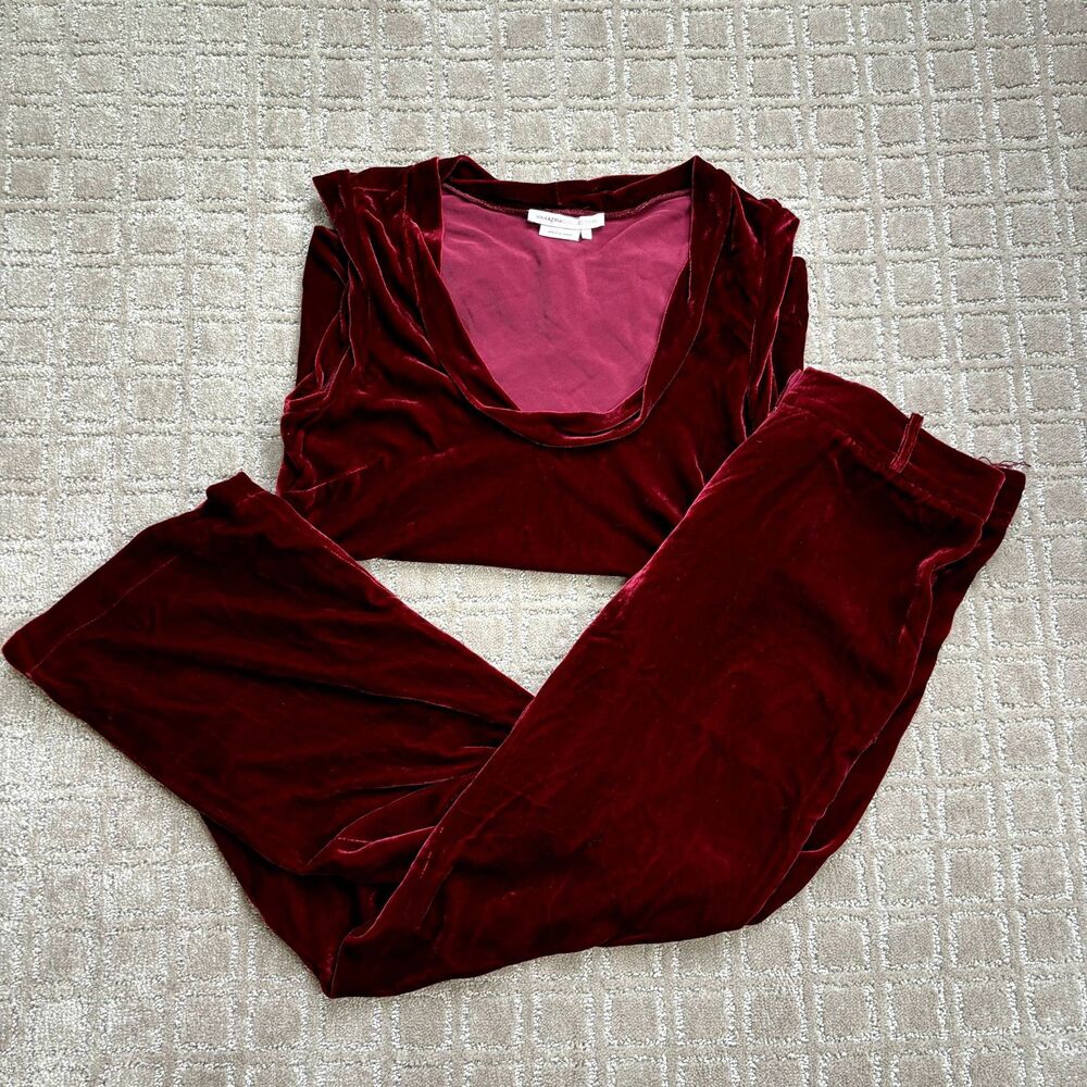 MaxAzria Collection Velvet Blouse Pant Set Women's 4 Red Holiday Festive NYE Y2K
